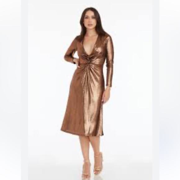 NEW Dress the Population Daria Bronze Midi Metallic Fall Sexy Cocktail Party NYE - Picture 1 of 9